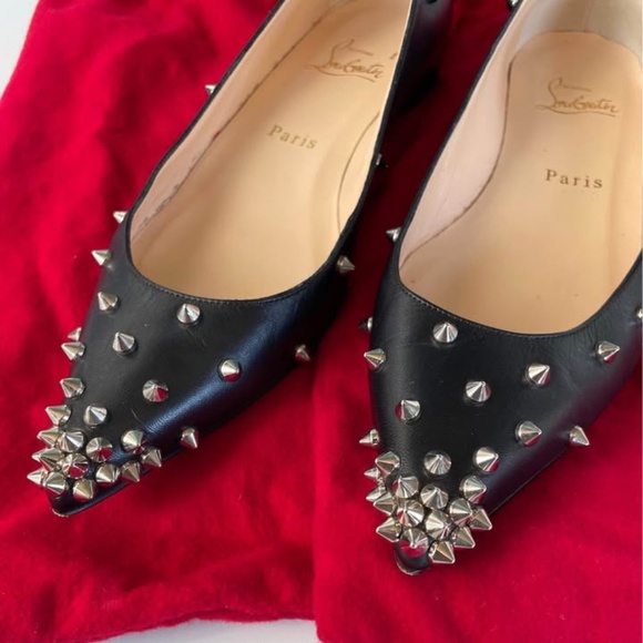 Christian Louboutin black leather spike flats 385 - Picture 2 of 6